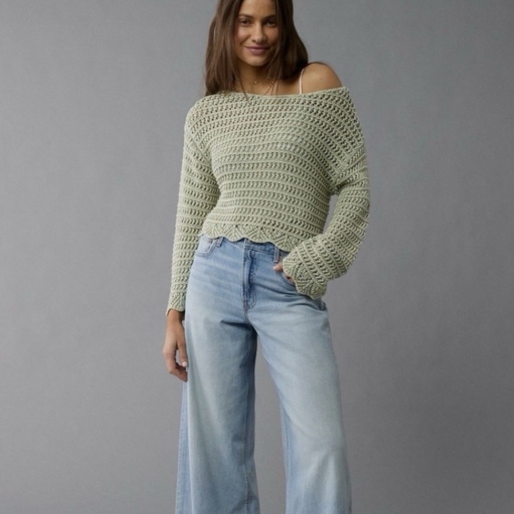 American Eagle Women's Crochet Green Sweater